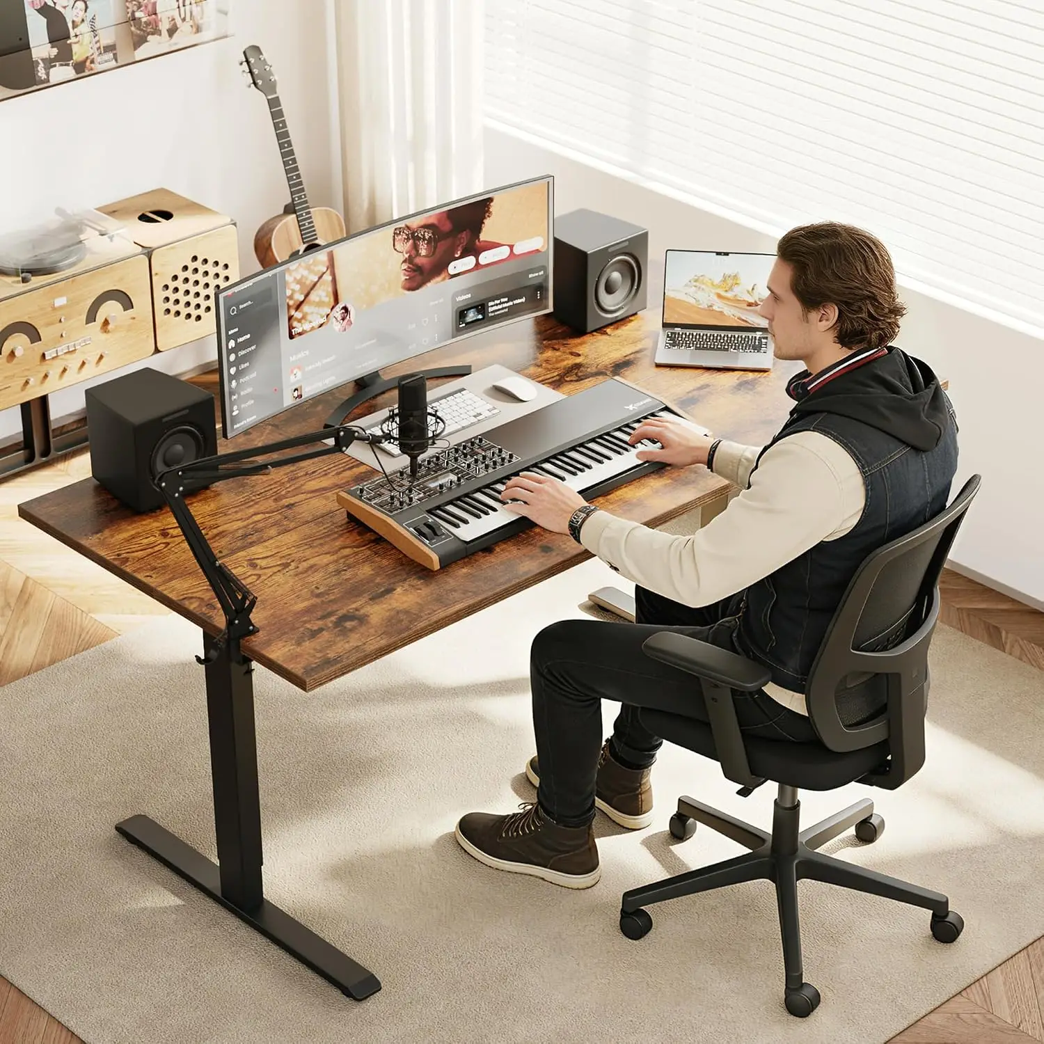 Electric Standing Desk, 55 x 28 Inches Height Adjustable Desk, Sit Stand up for Work Office Home, Ergonomic Rising Computer Tabl