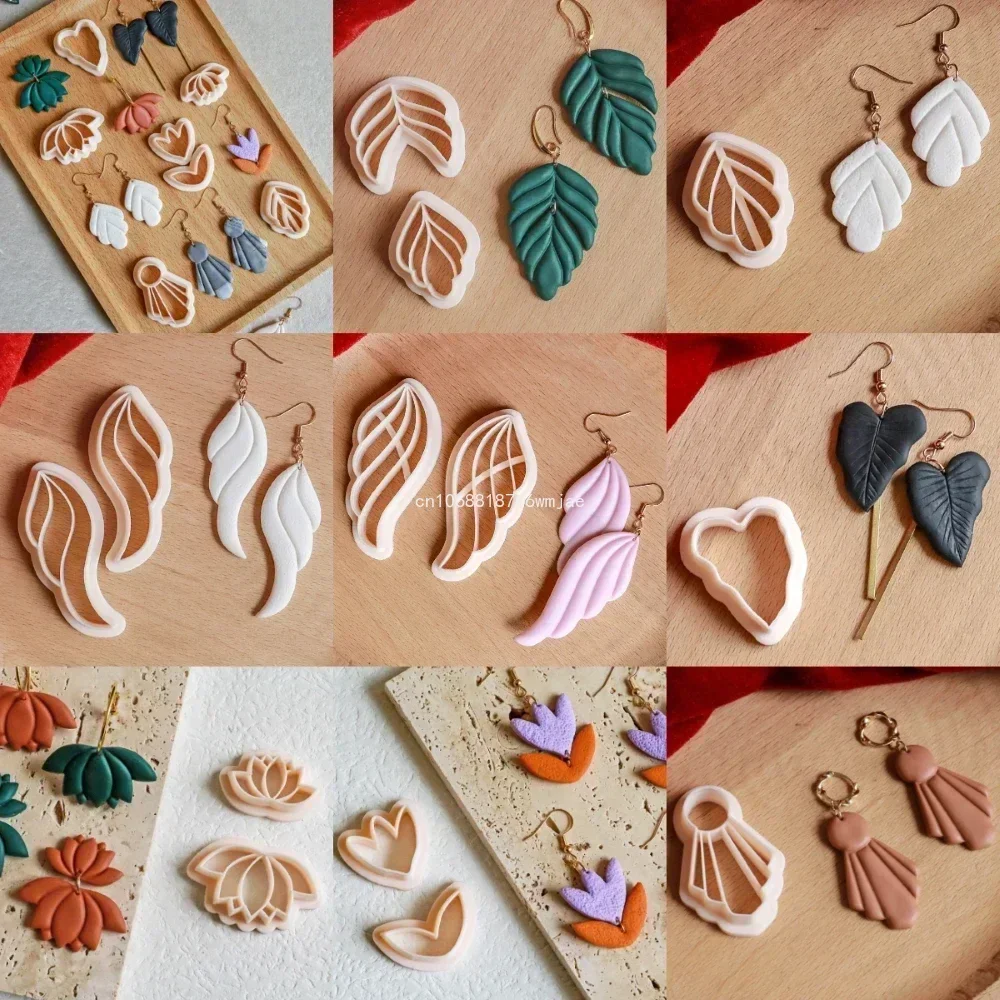 Leaves Shape Polymer Clay Earring Cutters Green Plant Flowers Dangle Clay Embossing Moulds for Handmade Jewelry Pendant Making