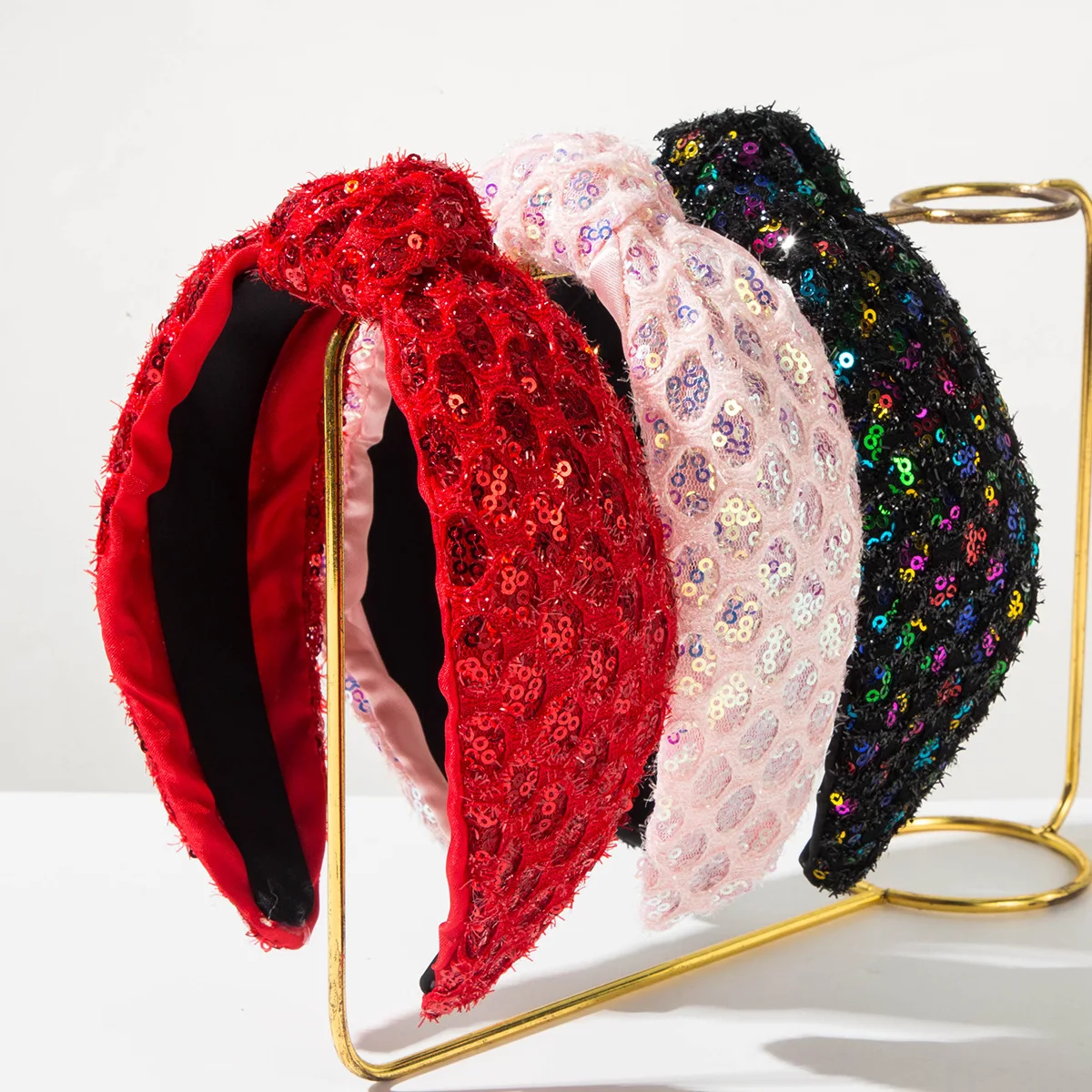 

Fashion Sweet Fresh Knot Wide Edge Shiny Colorful Sequin Sweet Headband Hair Accessory