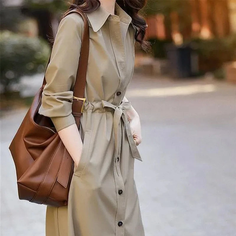 Thin Women's Windbreaker Coat 2025 Spring New Female Korean Temperament Popular Jacket Long Trench Coat Slim Shirt Overcoat