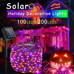 100-200LEDs String Lights Orange & Purple Halloween Lights Solar Power Fairy Lights For Outdoor, Garden, Balcony Party Halloween