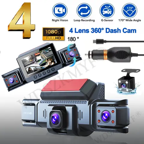 자동차 DVR 비디오 레코더 용 3/4 렌즈 DashCam 1080P 전면 오른쪽 후면보기 야간 투시경 블랙 박스 24H 주차 모니터 자동차 Assecory