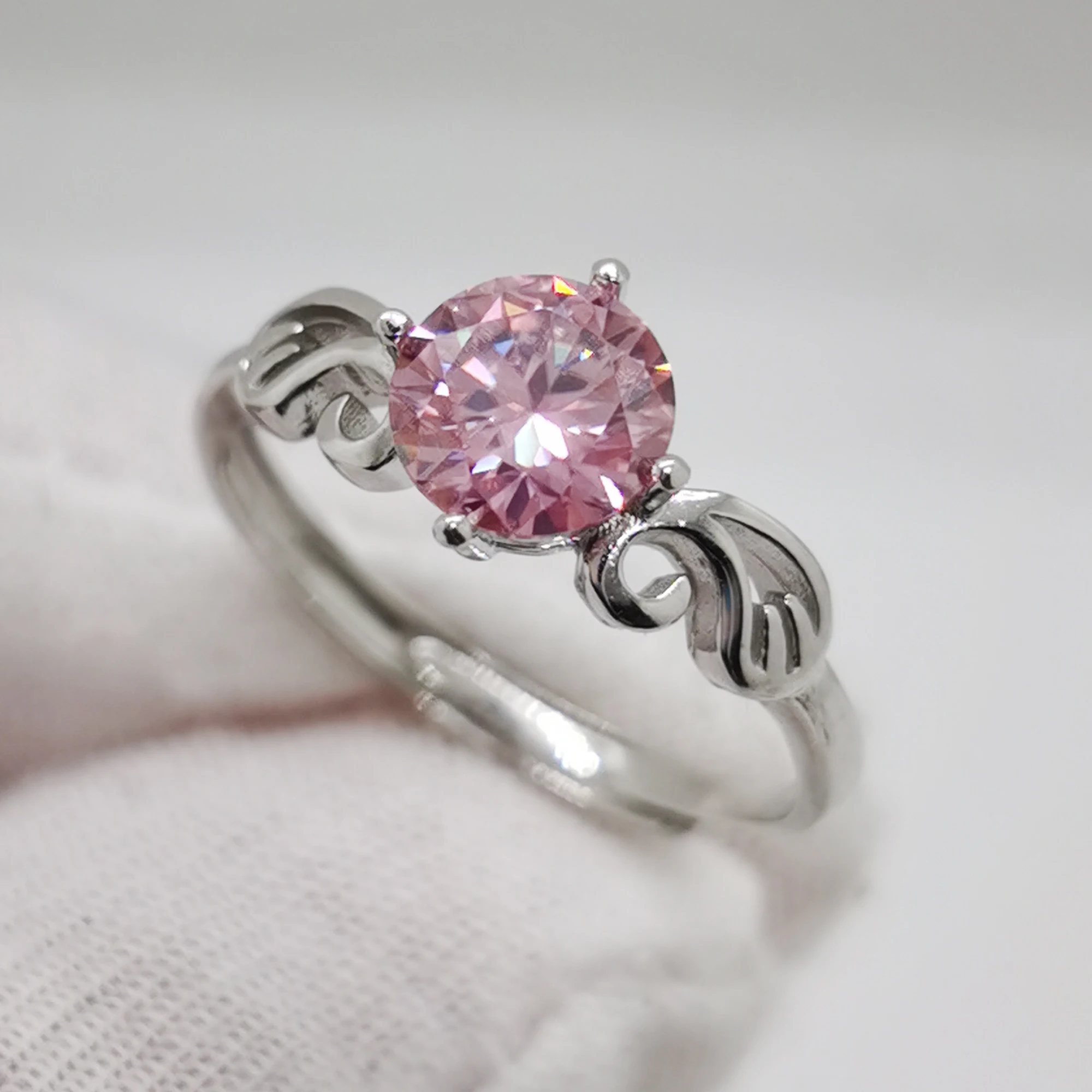 Pink Moissanite Wedding Ring Solid 925 Silver 1ct VVS Grade Moissanite Ring 18K Gold Plating Sterling Silver Jewelry