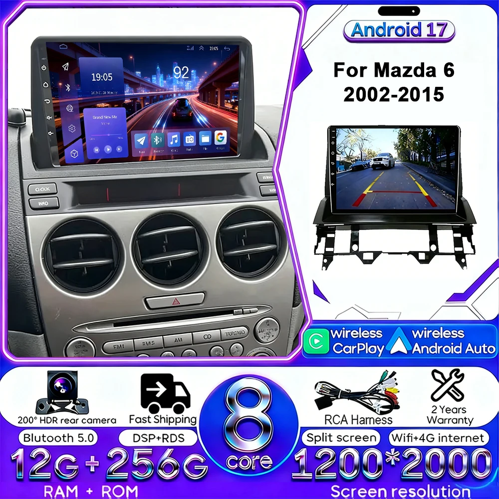 10 inch Android 17 Carplay Android Auto 4G LTE voor Mazda 6 2002-2008 GPS DSP BT GEEN 2Din GEEN DVD Multimedia Autoradio - afbeelding 2