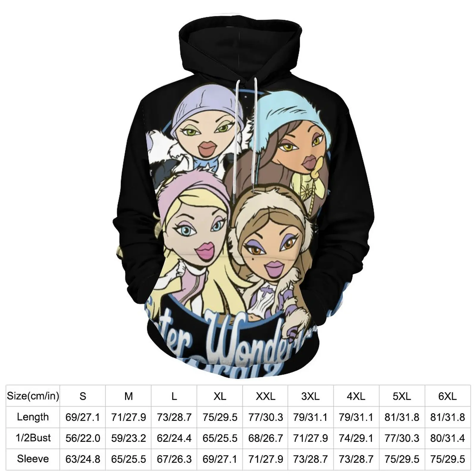 Bratz Winter Wonderland Bratz Circle Portrait Casual Hoodies Long Sleeve Makeup Angel Style Feminsim Fashion Y2k Winter Hoodie