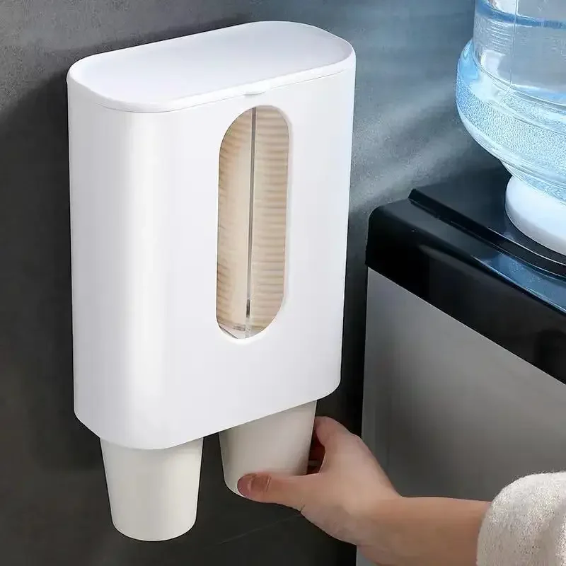 

Disposable Cup Remover Punch-free Waterproof and Dustproof Water Dispenser in Public Places Double-tube Paper Cup Holder