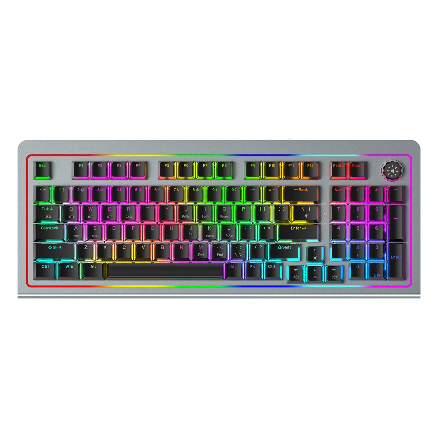 for Tri-mode Aluminum Frame Mechanical Keyboard with knob Wireless RGB Computer 87 Keys Low Profile Mechanical Keyboard