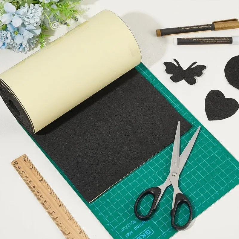 1 Roll Black Self Adhesive EVA Foam Roll 2mm Thick Waterproof Foam Rubber Sheet for Furniture Protecting Gap Filling Costumes