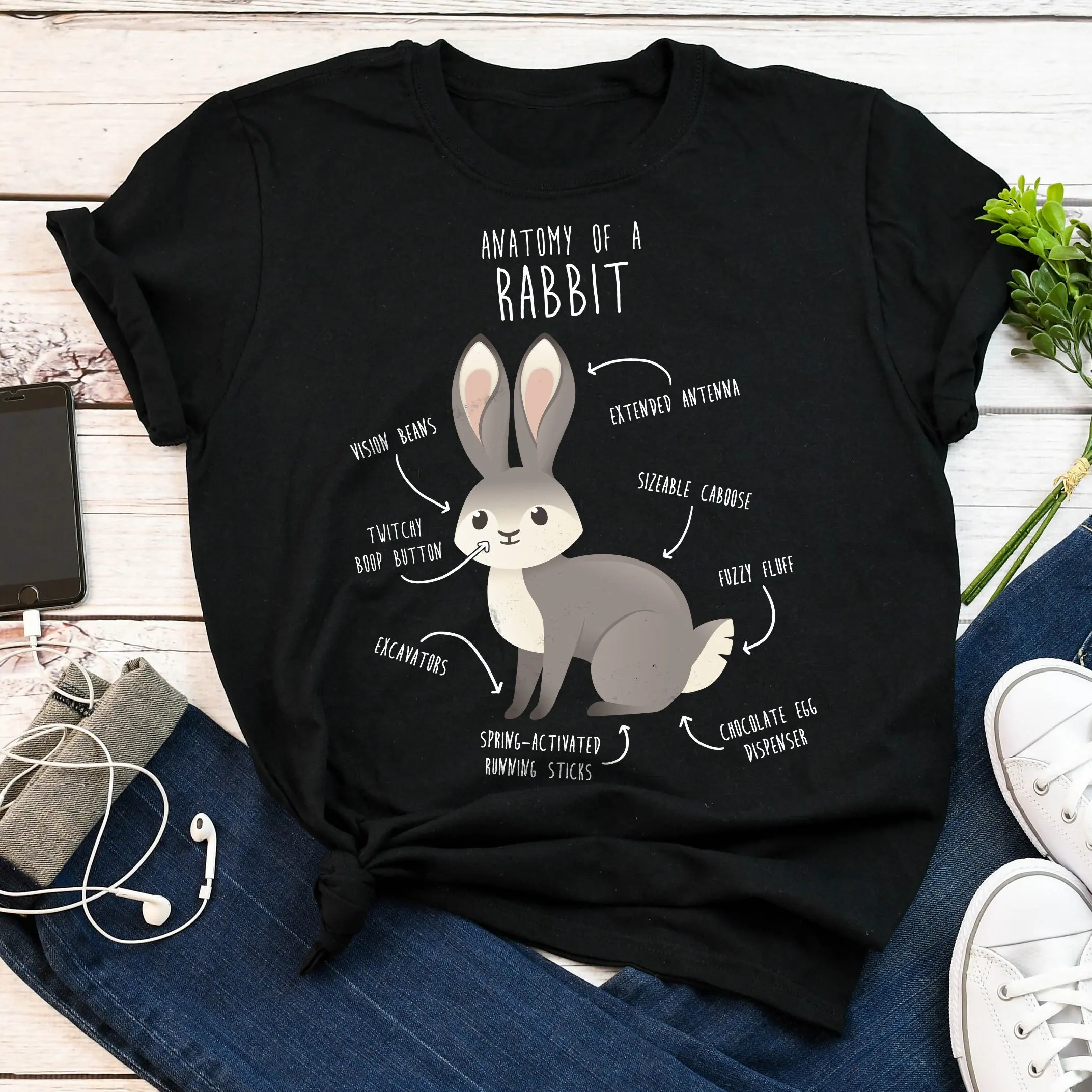 Rabbit T Shirt Funny Lover Cute Bunny Pet Grey For Him Her Mom Dad Anatomy