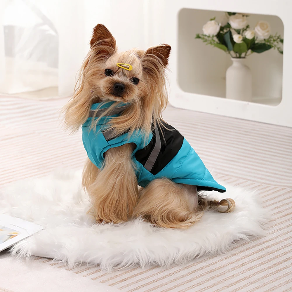 Winter-Hundemantel mit D-Ring-Gurt, winddicht, warm, gepolstert, reflektierende Haustierkleidung für kleine und mittelgroße Hunde, für nächtliche Spaziergänge – Detail 14