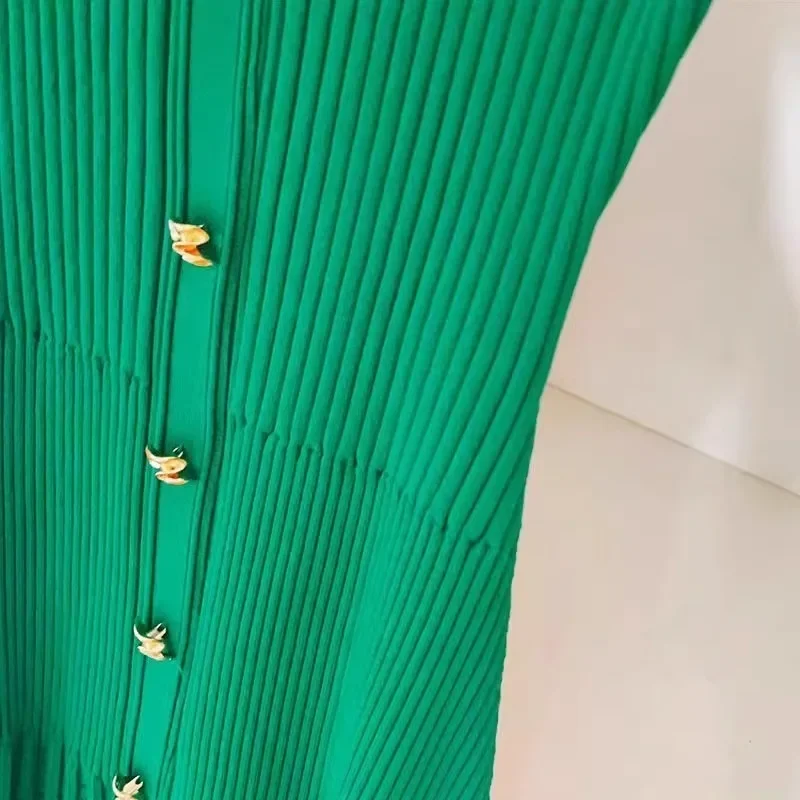 

European And American Fashion Knitted Dress Women'S Summer Polo Collar Short Sleeved Single Breasted Slim Fit Dress