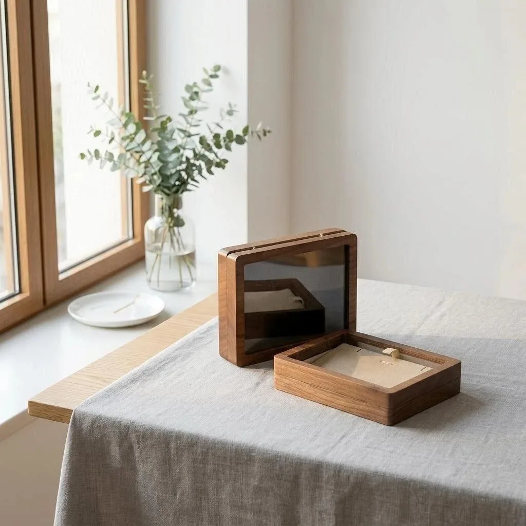 Jewelry necklace storage wooden box, black walnut horizontal board pendant wooden gift box, women's necklace jewelry storage