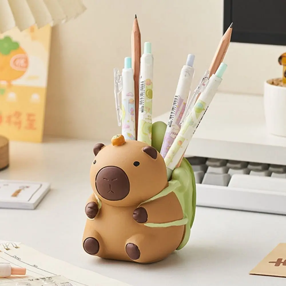 Capybara Desk Pen Holder Resin Craft Ornaments Pencil Storage Box Creative Cartoon Stationery Organizer Cosmetic Organizer