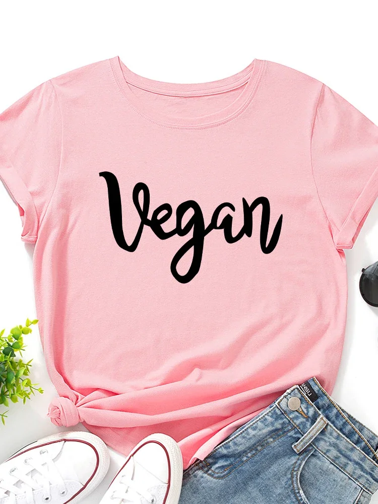 Vegan Letter Print Women T Shirt Short Sleeve O Neck Loose Women Tshirt Ladies Tee Shirt Tops Clothes Camisetas Mujer