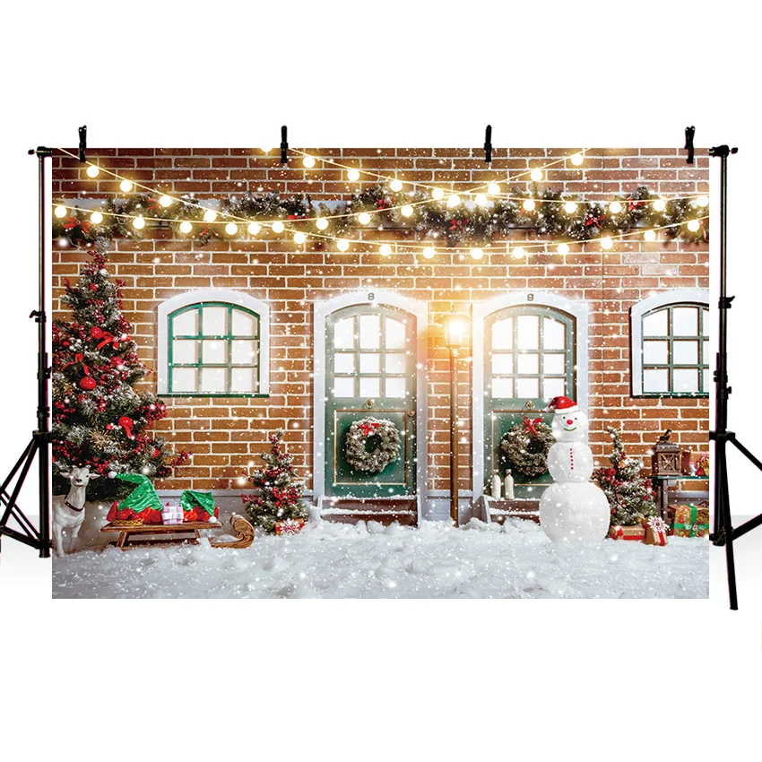 Christmas Photographic Backdrop Solider Doll Shop Cupboard Hot Cocoa Family Festival Background Red Curtain Window Photo Studio