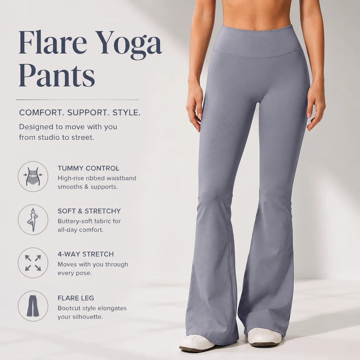 Women's High-Rise Ribbed Waistband Flare Yoga Pants Tummy Control Bootcut Leggings Soft Stretch Lounge Trousers for Gym Pilates