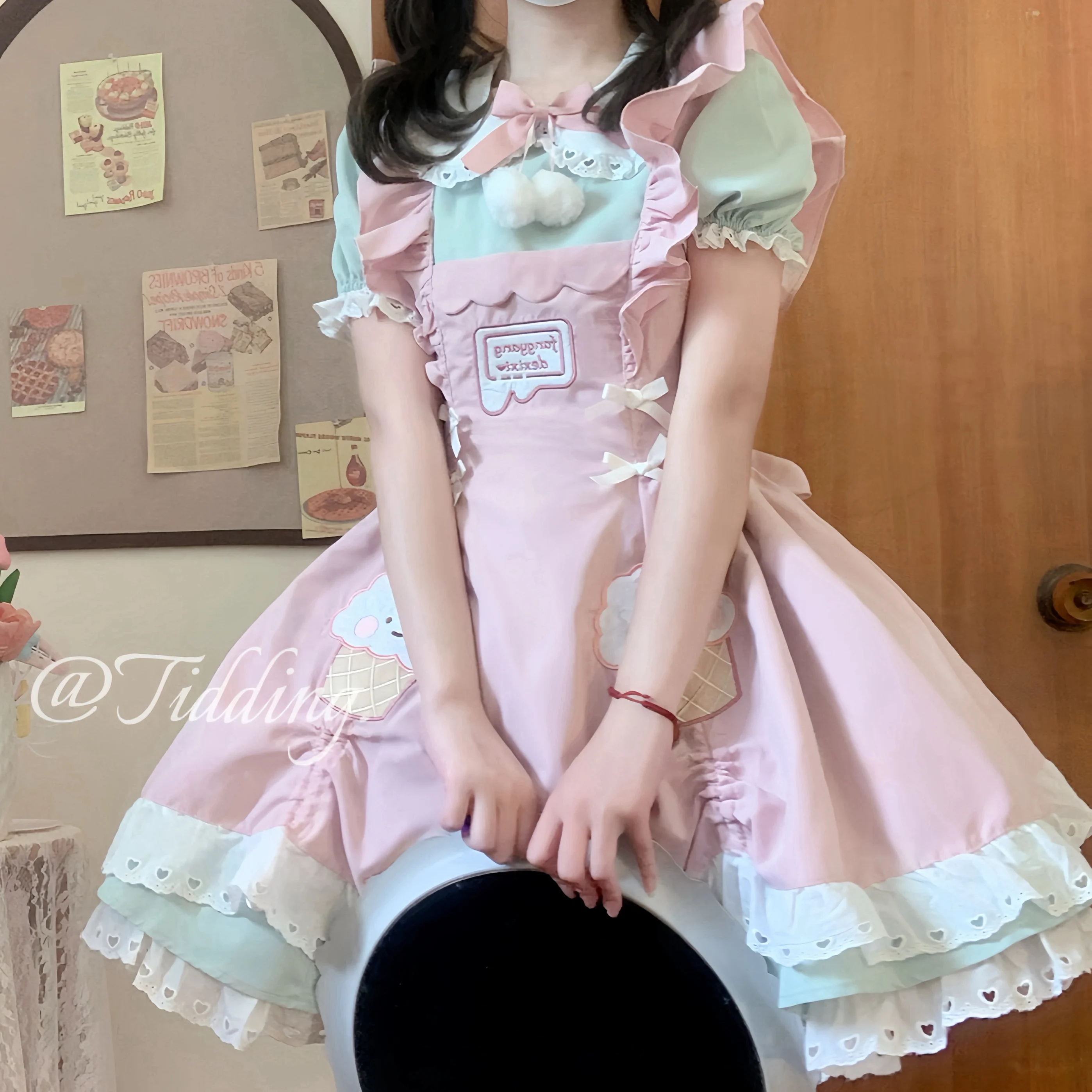 Autumn Winter Cute Maid Style Lolita Short And Tall Summer Dog Short Dress Op Suit Apron Birthday Party Clothes Girls Gift