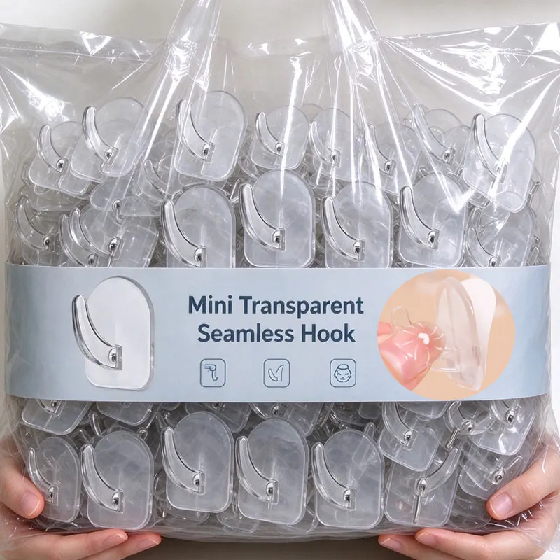 Mini Transparent Hooks Self-Adhesive Wall Hooks Heavy Duty Sticky Hangers Multi-Purpose Home Kitchen Bathroom Storage Organizer