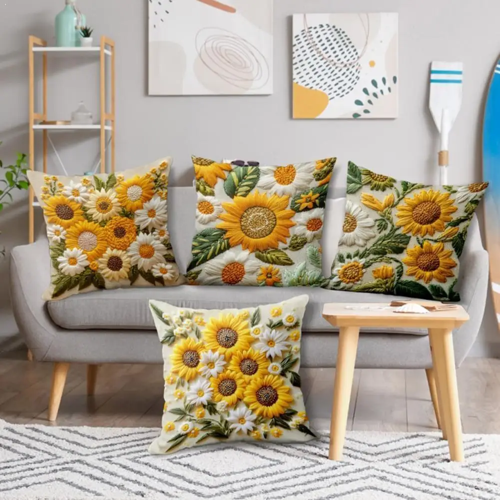 1/4 Stück Kissenbezüge, Vintage-Sonnenblumen-Kissenbezug, 45 x 45 cm, 2D-Blumen-Sofakissenbezug, dekorativer Kissenbezug, Heimdekoration