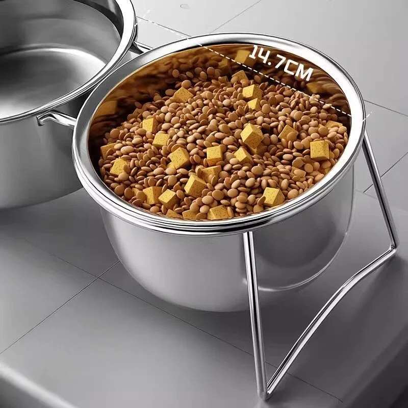 New Stainless Steel Double Bowl Pet Feeding Station Elevated Dog Bowl Pet Feeder and Water Dispenser Dogs Accessoires view 3