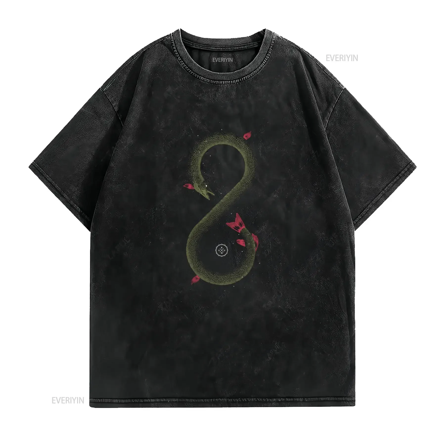Retro Pixel Art Ouroboros Snake Mystic Occult Print Casual T Shirt vintage Washed Comfortable Soft graphic Stylish Breathable