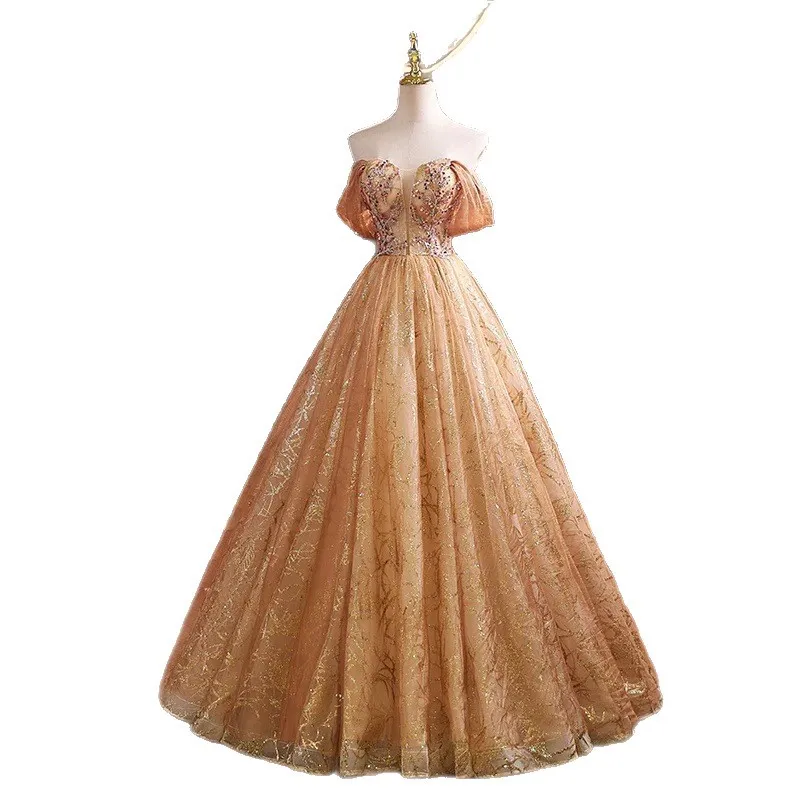 فستان مضيف الموضة كريمة الفن امتحان الصوتية فستان سهرة الراقية الملمس مأدبة أنيقة Dress2026new حزام الكتف بطاقة