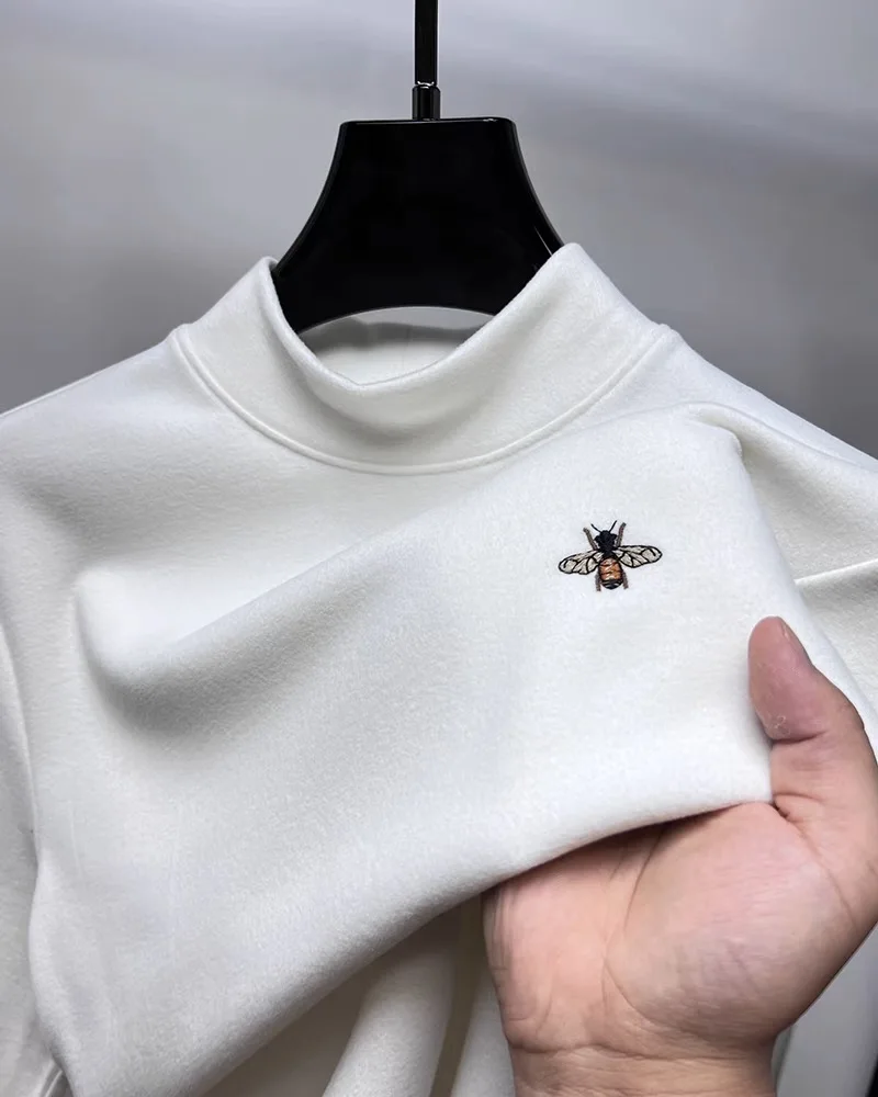 High end bee embroidered long sleeve T-shirt men's autumn winter fashion brand round neck Korean version casual warm pullover