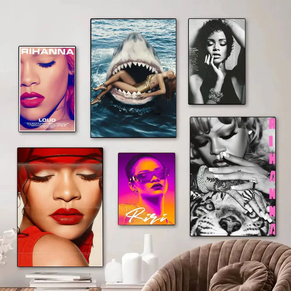 Sängerin Rihanna Popmusik Klassische Vintage-Poster Wasserfester Papieraufkleber Kaffeehaus Bar Heimdekoration