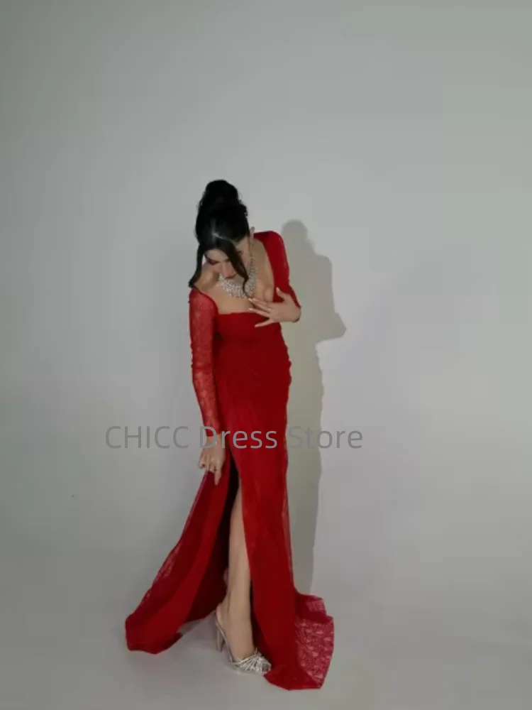 Abiti da sera in pizzo Sweetheart manica lunga abito da ballo rosso sirena abito da festa per invitati a un matrimonio abito per occasioni speciali personalizzato