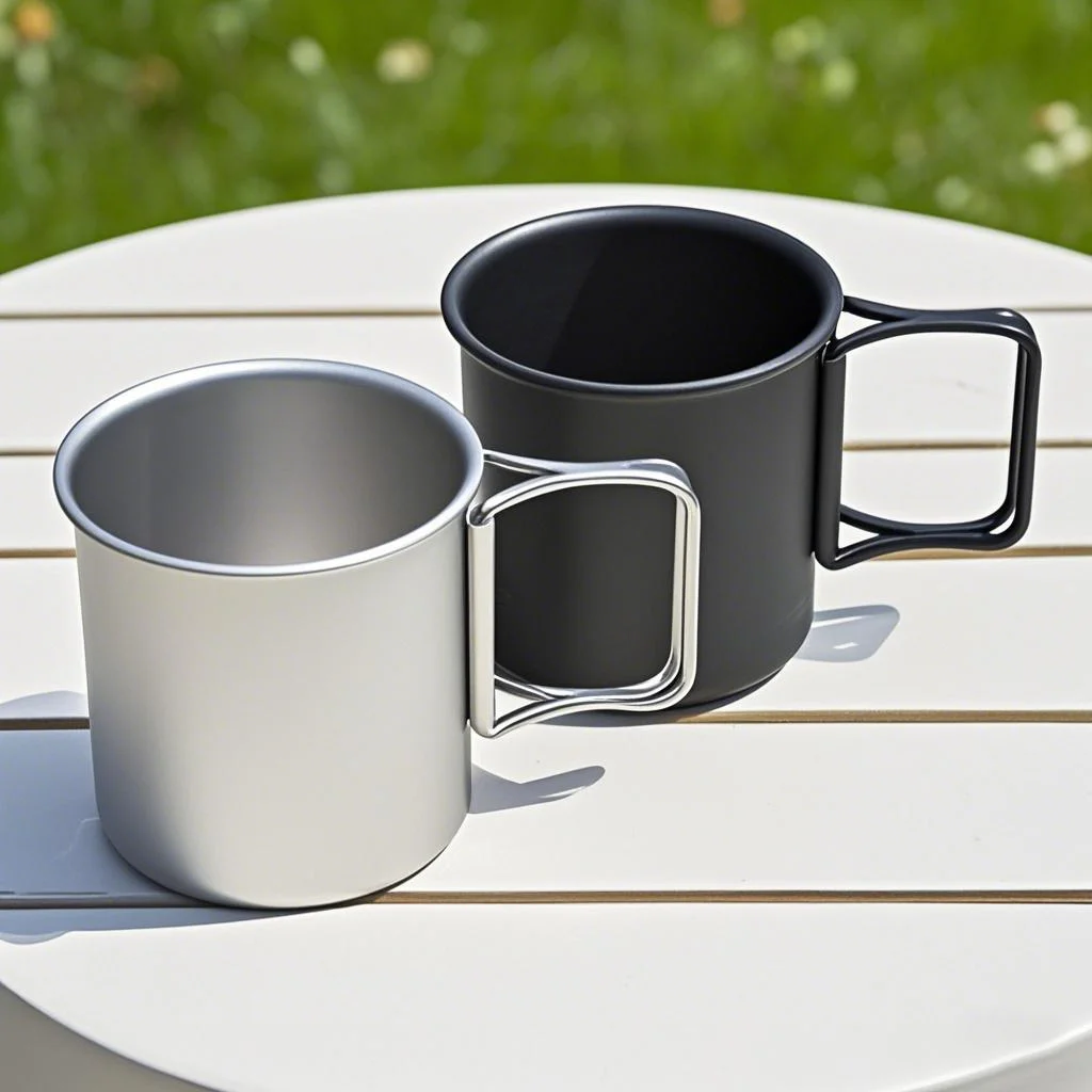 Caneca de acampamento de alumínio ultraleve 350ml com alça dobrável copo durável sem ferrugem para caminhadas ao ar livre, viagens e café