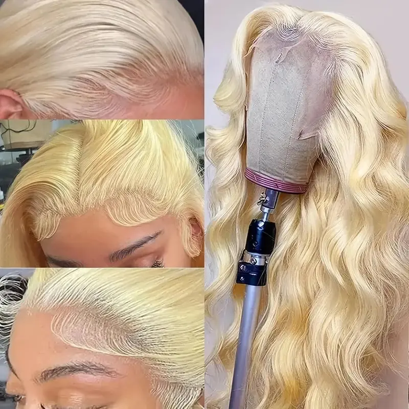 150 Density 613 Blonde 13X4 HD Lace Colored Wig Blonde Body Wavy Glueless Water Wave 38 Inches  Human Hair Wigs