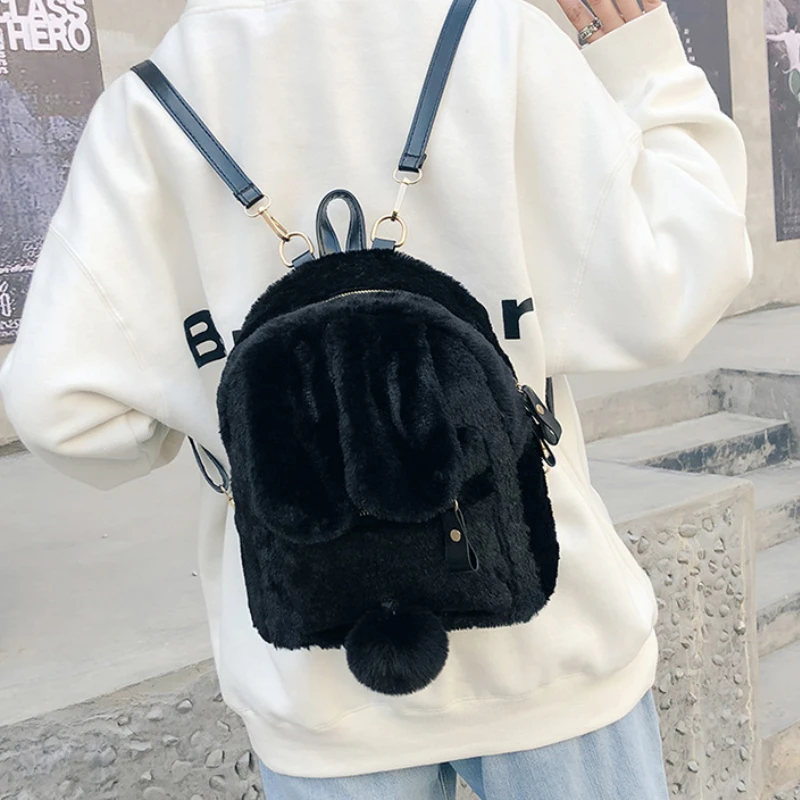 Children\'s Shoulder Bag Winter Fluffy Girls Cute Rabbit School Backpack Fashion Kids Cartoon Kindergarten Backpack Travel Bag