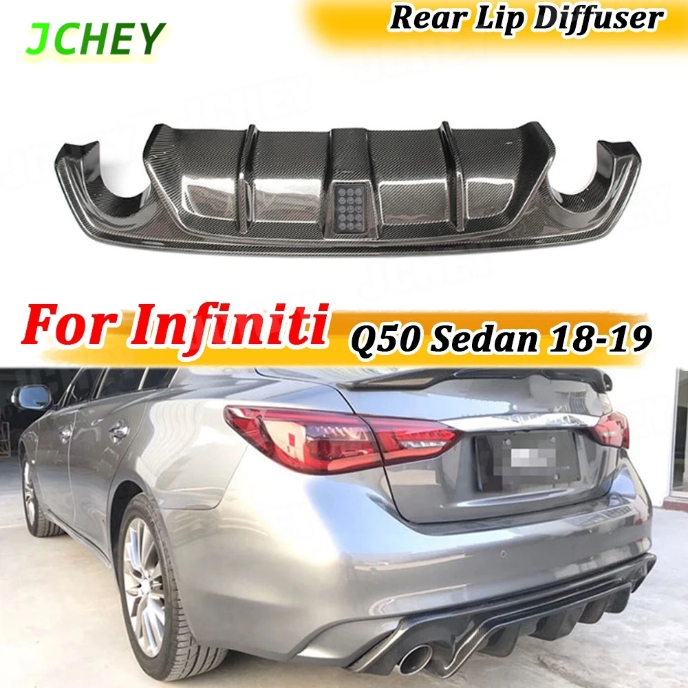 

Carbon Fiber Rear Lip Diffuser Spoiler With LED for Infiniti Q50 Sedan 4 Door 2018 2019 Rear Lip Spoiler Body Kits Accessories