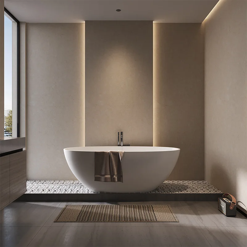 楕円形の人工石の浴槽,ホテルの家庭用浴槽,薄いエッジの浴槽