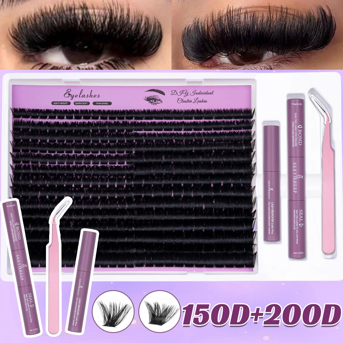 DIY Wimpern-Cluster-Set, Wispy-Wimpernverlängerungen, Natürliches Volumen, Einzelwimpern-Set mit Kleber, Fixiermittel, Entferner und Pinzette – Detail 10