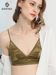 Birdtree Women Wire Free Bras 95% Natural Silk Lining Everyday wear Triangle Cups Bra Black White French Style Underwear U35693C