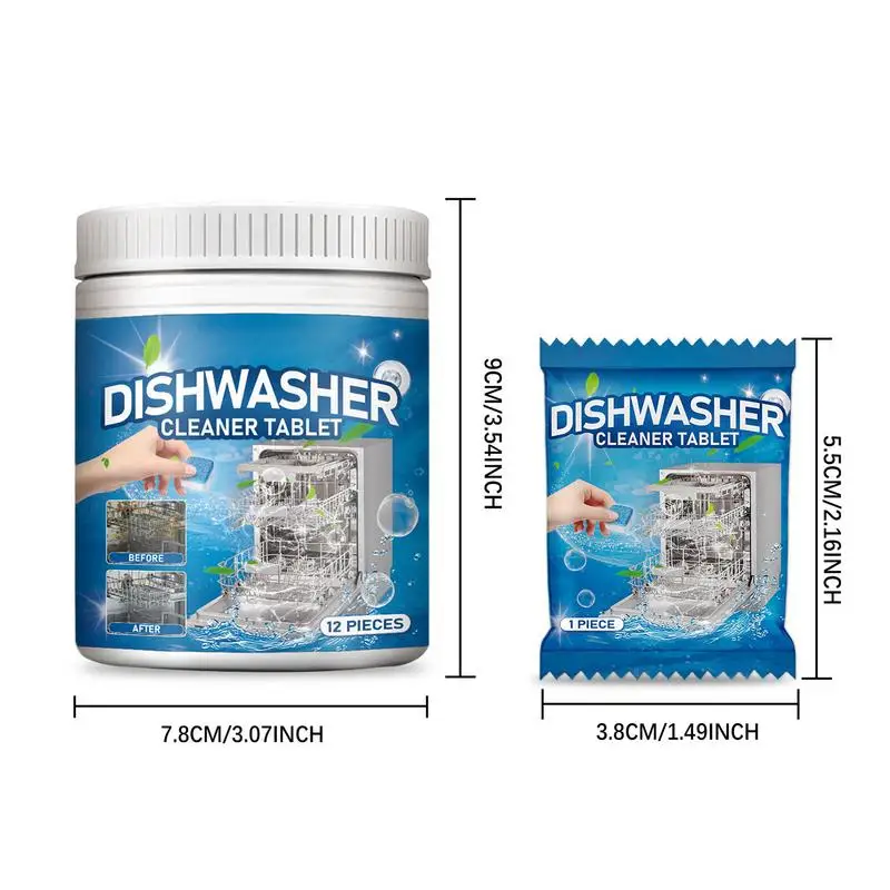 Limescale Remover Effervescent Tablet Dishwasher Cleaner Tablets 12Pcs Dish Decontamination & Odor Cleaning Tablet Kitchen Tools