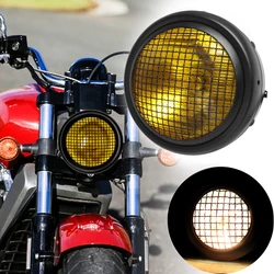 Universal Motorcycle Headlight Retro Round Mesh Grill Lampshade Moto Scooter Vintage Front Light Round Lamp Motorbike Accessory