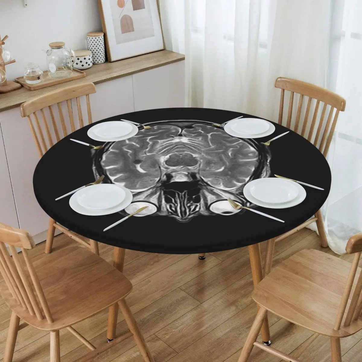 MRI Of The Brain Waterproof Round Tablecloth Oilproof Table Cloth for Kitchen Events Dining Table Cover
