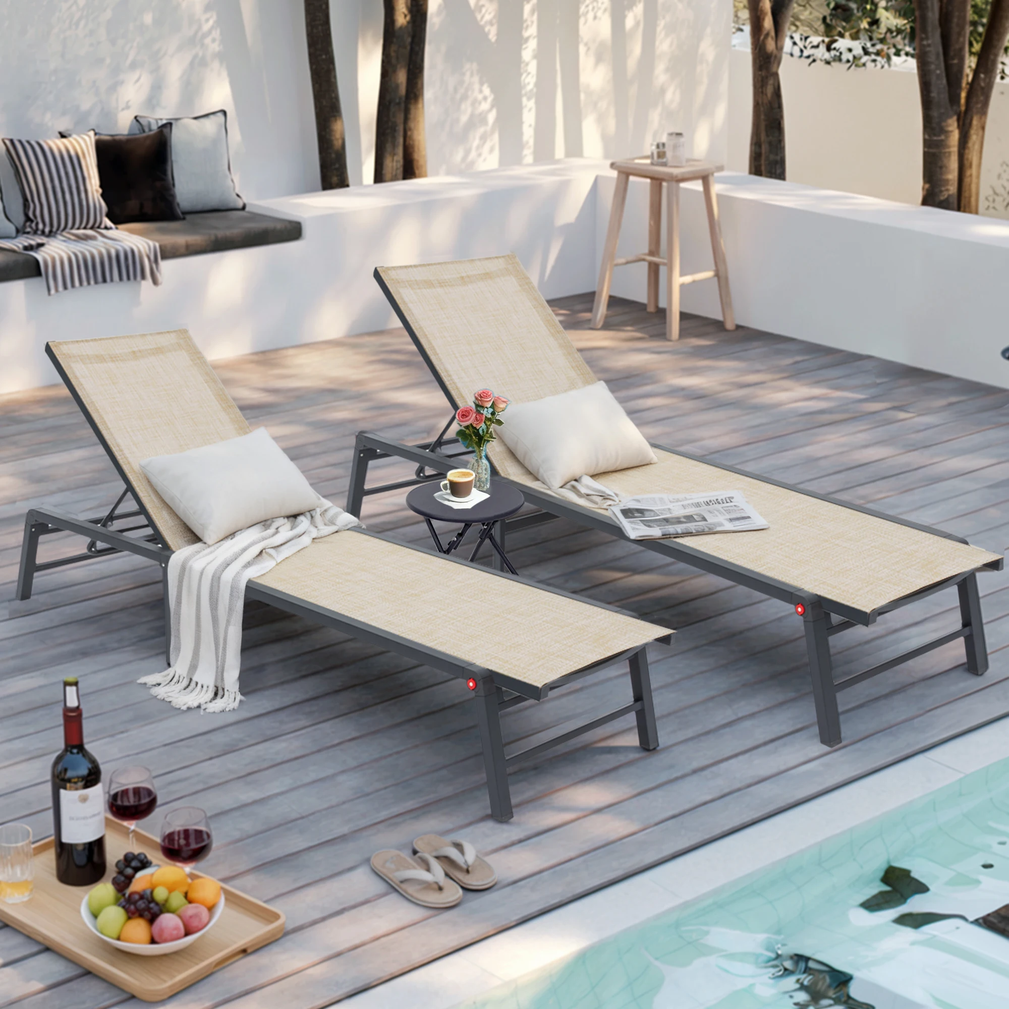 Foldable Sun Lounger, Aluminum - Outdoor Furniture Recliner Set 评论和价格