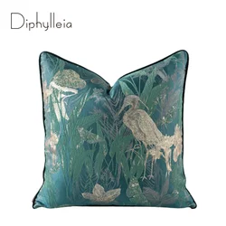 Diphylleia Jungle Egret Birds Plantain Leaf Jacquard Throw Pillow Covers Handmade Luxury Decorative Cushion Case For Sofa Couch