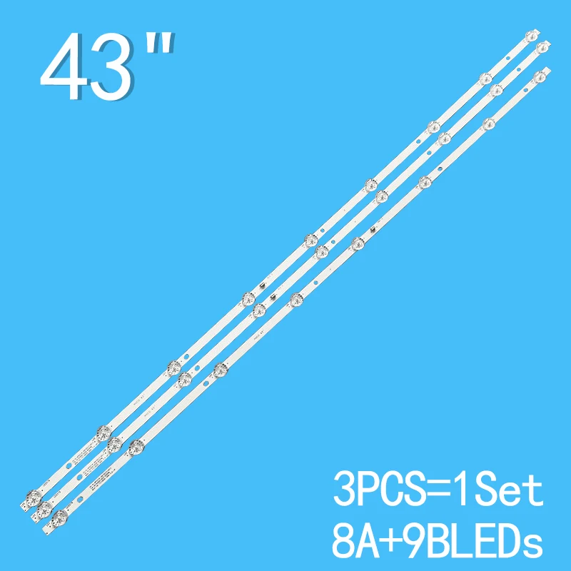 

3pcs(2A+1B) A*9LED B*8LED 3V For 43" TV JS-D-AP4316-081DC JS-D-AP4316-091DC 43A16B LMDS430D16C-07