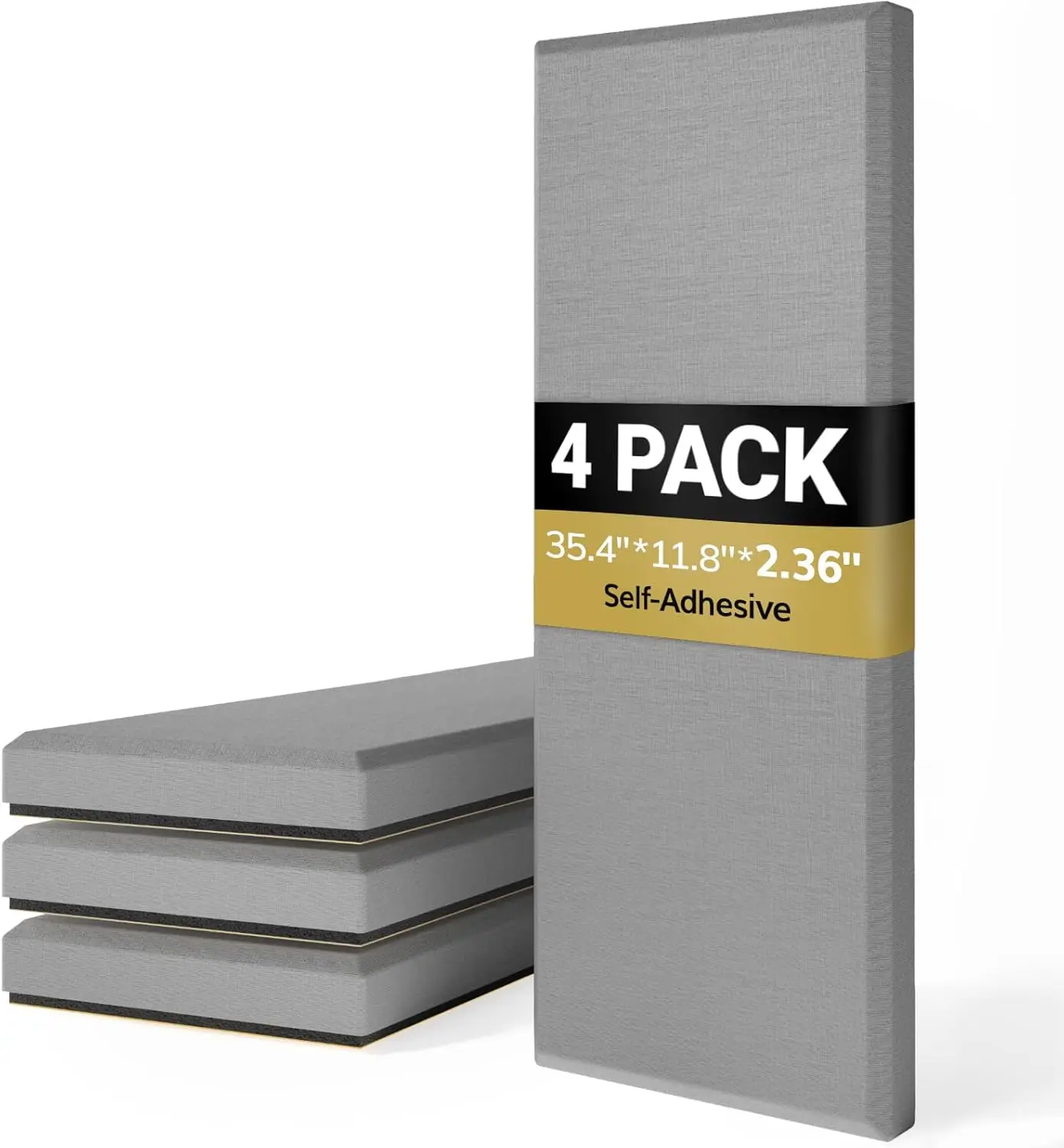 

Набор из 4 больших акустических панелей, 35,4x11,8x2,36 дюймов, самоклеящиеся звукоизоляционные стеновые панели для студии, дома, офиса, серые