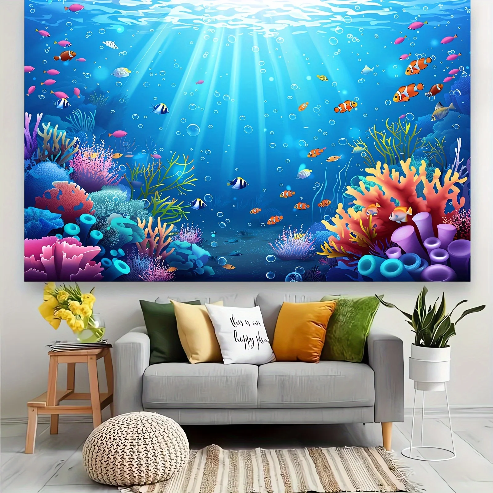 Underwater Oasis Photography Background Cloth - Summer Aquarium and Tropical Fish Theme, Suitable for Birthdays, Parties, Diving