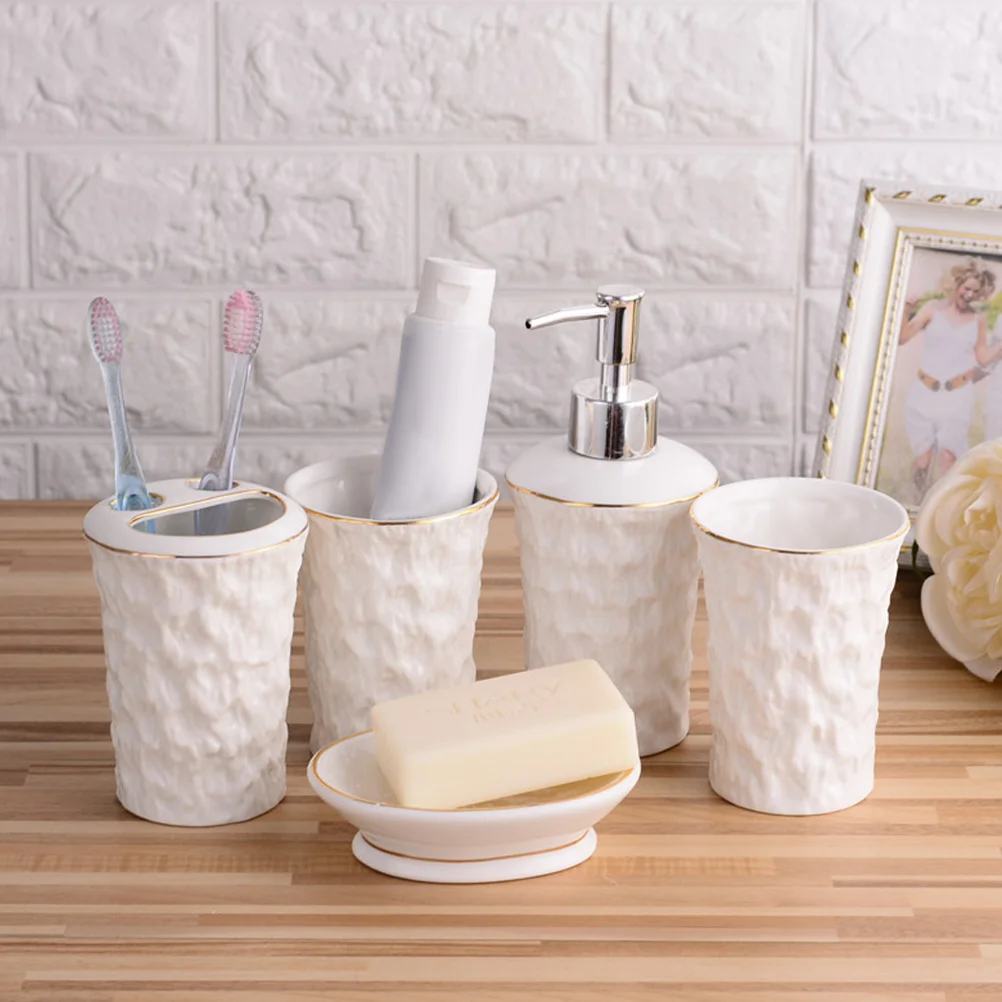 

1Set Bathroom Accessories Set Ceramic Toothbrush Holder Soap Dish Soap Dispenser Compact Organizer Toothbrush Holder