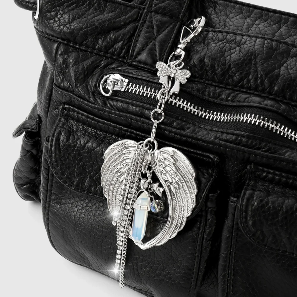 Original Bag Pendant Keychain Gemstone Blue Angel Wings Y2K Women Men Decorations Cosplay DIY Punk Halloween Decoration Gift - view 6