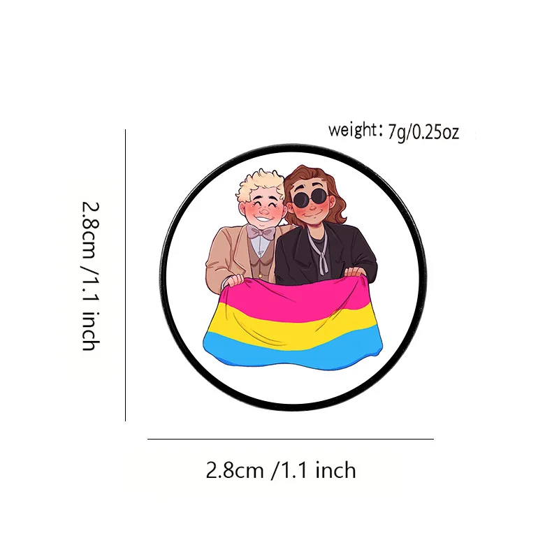 Comedy Good Omens Ineffable Husbands Aziraphale & Crowley Enamel Lapel Pins LGBT Badge Rainbow Rectangle Flag Brooch Jewelry