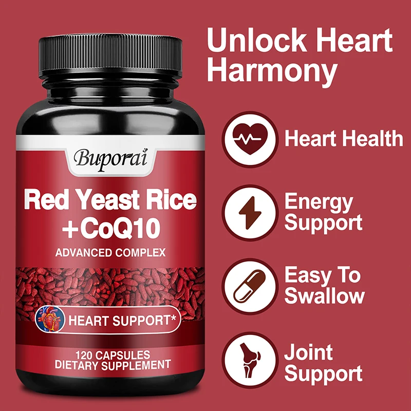 Red Yeast Rice with CoQ10 Supplement - Supports Heart Health, Brightens Skin, and Boosts Brain Health