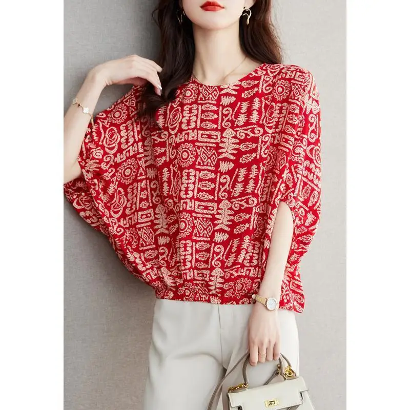 

New Style Elegant Women's Chiffon Blouse Summer Fashion Loose and Stylish Batwing Sleeves