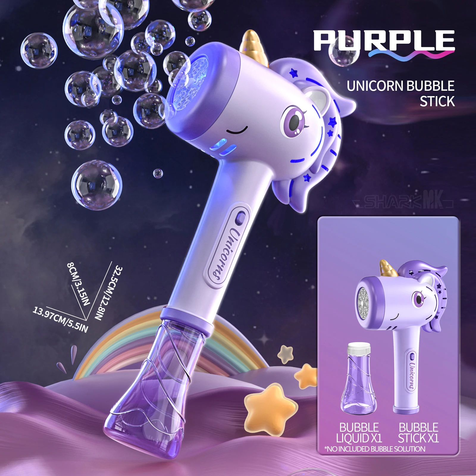 Einhorn-Seifenblasenmaschine, automatische Seifenblasenmaschine mit Fantasy-LED-Lichtern, Outdoor-Seifenblasenspielzeug für Kinder ab 3 Jahren, inklusive Seifenblasenlösung – Detail 4